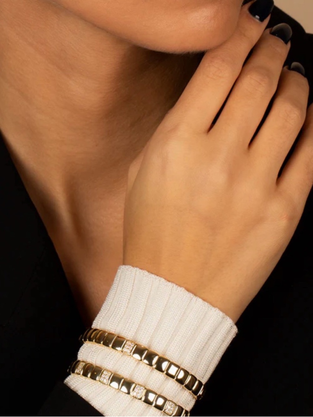 2 Pave Accented Ridged Box Bangle Bracelet